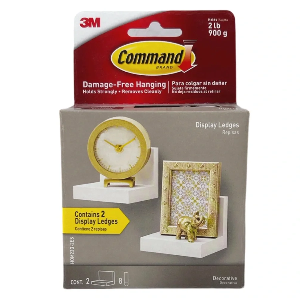 Command Quartz Wall Display Ledges 2 Pack Floating Shelves w/ Strips 2lb‎